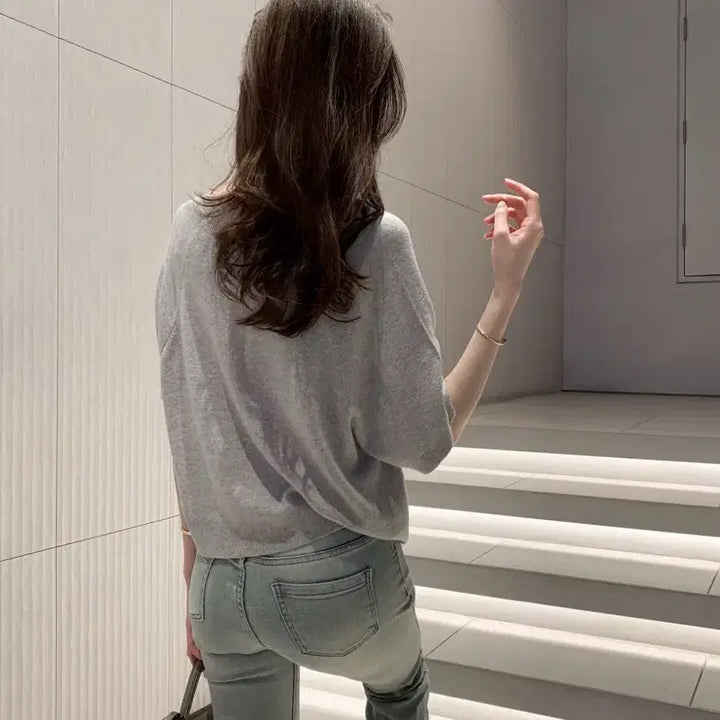 [BUNJANG] Summer Gray Knit Cardigan / 여름 반팔 니트 가디건 그레이