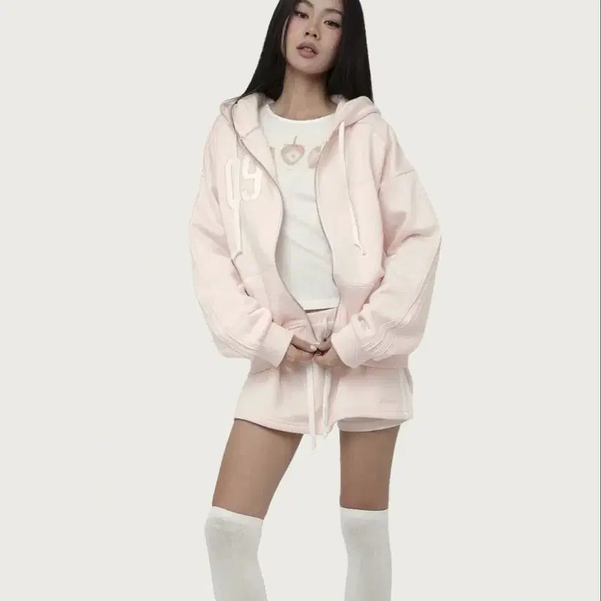 [BUNJANG] kleesier Numbering Hoodie Zip-up (Pink) / kleesier 클리시어 09 넘버링 후드집업 (핑크)