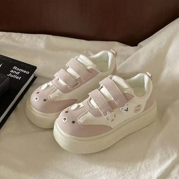 [BUNJANG] Generic Teddy Bear Platform Sneakers / 지뢰계 양산형 곰돌이 매직테입 통굽 운동화(3컬러)