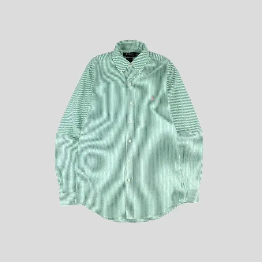 [BUNJANG] Polo Ralph Lauren Pink Pony Seersucker Button-Down Shirt / 폴로랄프로렌 그린 화이트 배색 핑크포니 클래식핏 버튼다운 코튼 시어서커