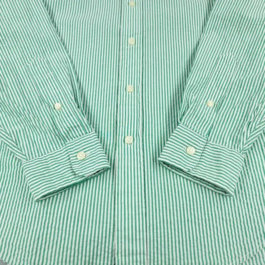 [BUNJANG] Polo Ralph Lauren Pink Pony Seersucker Button-Down Shirt / 폴로랄프로렌 그린 화이트 배색 핑크포니 클래식핏 버튼다운 코튼 시어서커
