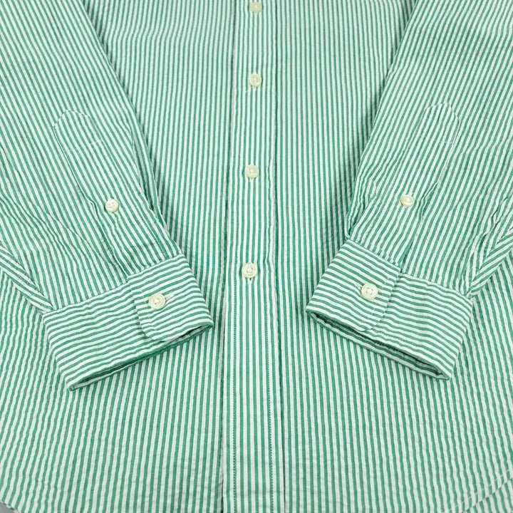 [BUNJANG] Polo Ralph Lauren Pink Pony Seersucker Button-Down Shirt / 폴로랄프로렌 그린 화이트 배색 핑크포니 클래식핏 버튼다운 코튼 시어서커