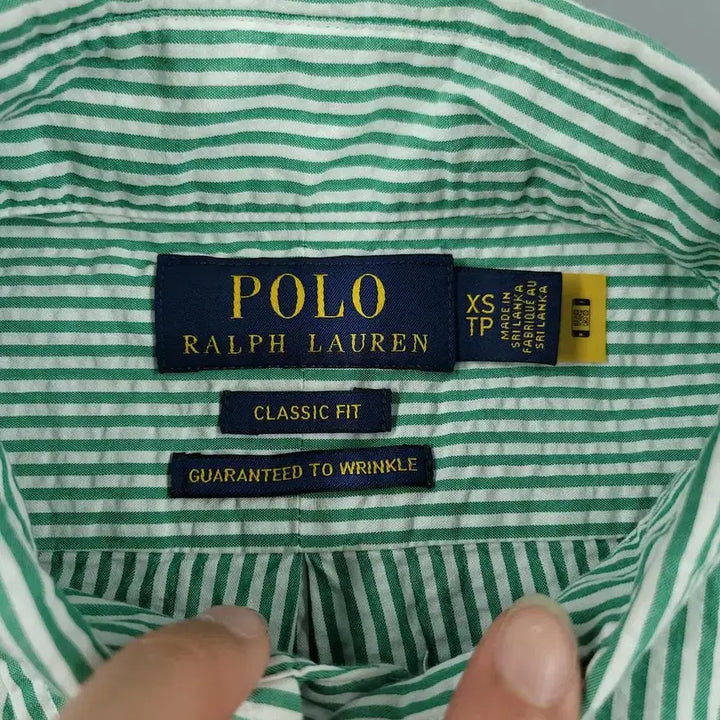 [BUNJANG] Polo Ralph Lauren Pink Pony Seersucker Button-Down Shirt / 폴로랄프로렌 그린 화이트 배색 핑크포니 클래식핏 버튼다운 코튼 시어서커