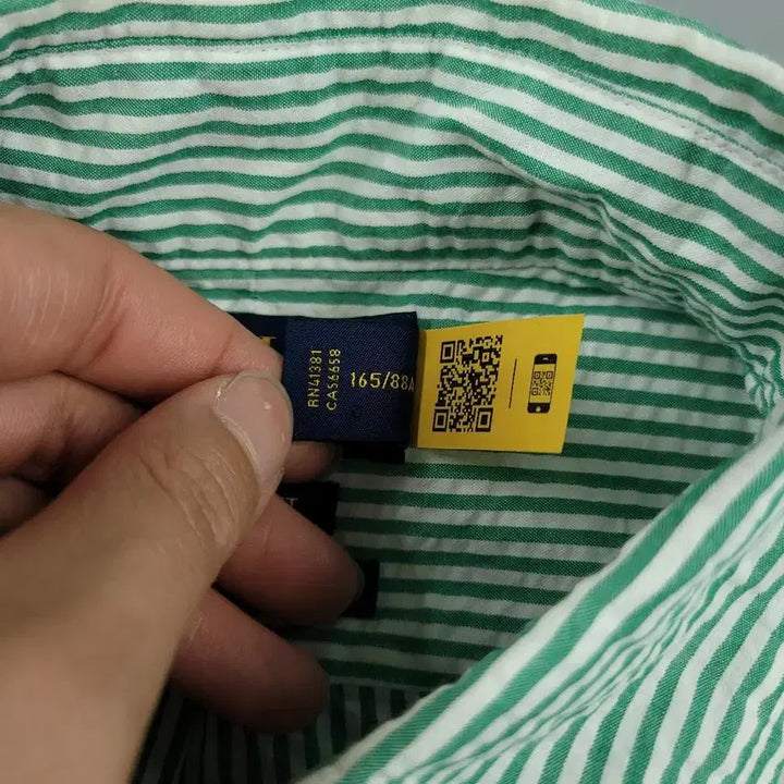 [BUNJANG] Polo Ralph Lauren Pink Pony Seersucker Button-Down Shirt / 폴로랄프로렌 그린 화이트 배색 핑크포니 클래식핏 버튼다운 코튼 시어서커