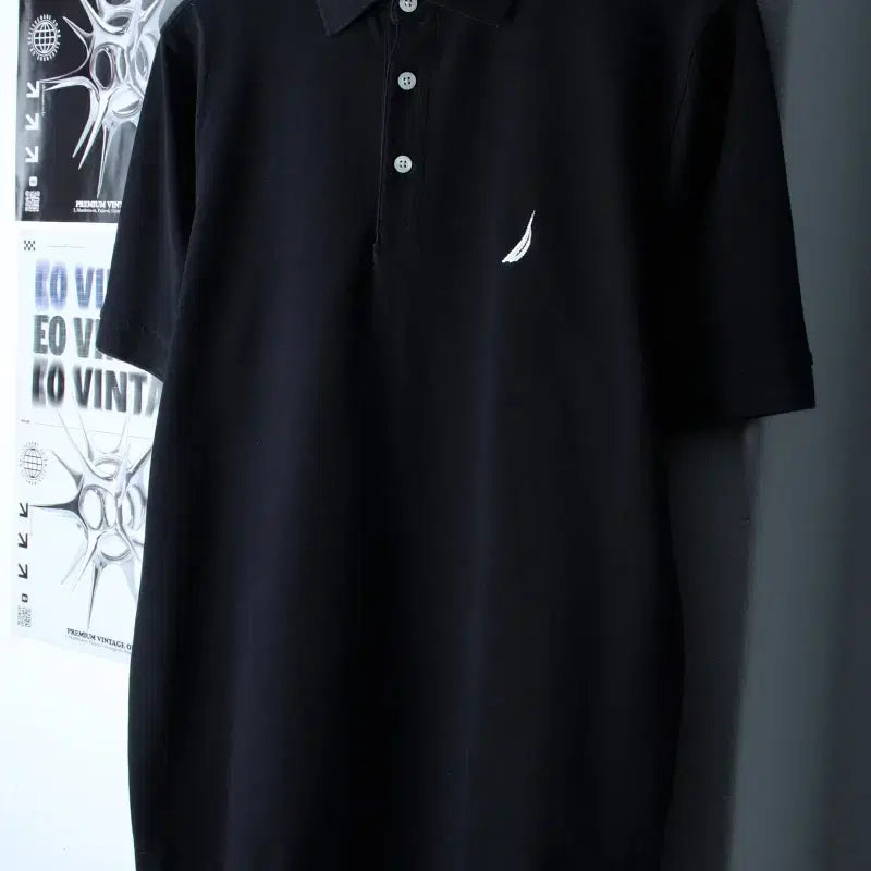 [BUNJANG] Nautica Polo Shirt with Small Logo (Black) / (M-L) 노티카 반팔 카라 티셔츠 스몰로고 블랙 놈코어-184D8