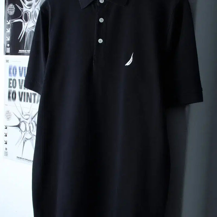 [BUNJANG] Nautica Polo Shirt with Small Logo (Black) / (M-L) 노티카 반팔 카라 티셔츠 스몰로고 블랙 놈코어-184D8