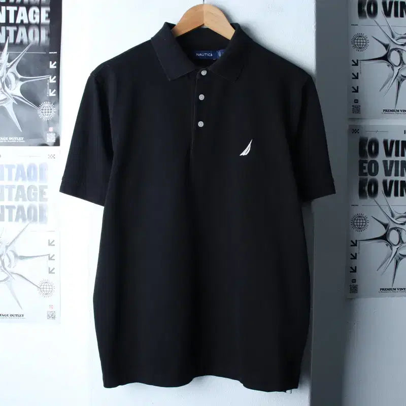 [BUNJANG] Nautica Polo Shirt with Small Logo (Black) / (M-L) 노티카 반팔 카라 티셔츠 스몰로고 블랙 놈코어-184D8