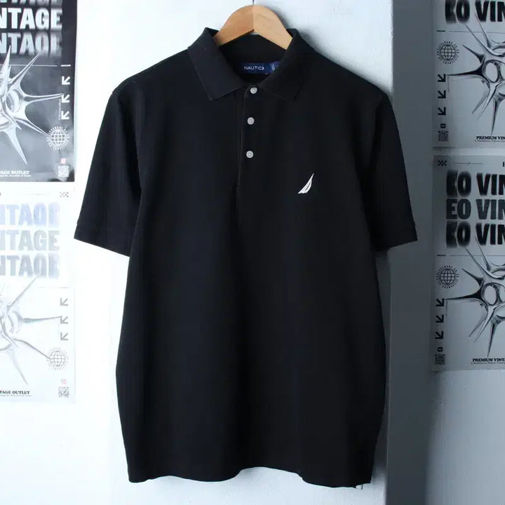 [BUNJANG] Nautica Polo Shirt with Small Logo (Black) / (M-L) 노티카 반팔 카라 티셔츠 스몰로고 블랙 놈코어-184D8