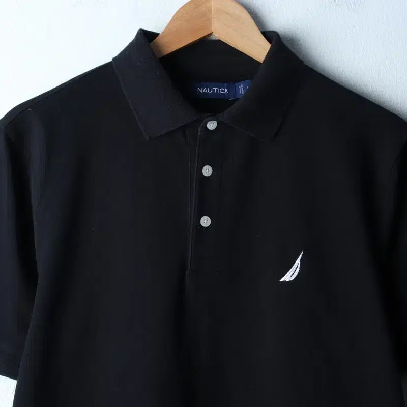 [BUNJANG] Nautica Polo Shirt with Small Logo (Black) / (M-L) 노티카 반팔 카라 티셔츠 스몰로고 블랙 놈코어-184D8