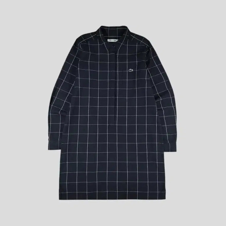 [BUNJANG] Lacoste Check Pattern Dress / 라코스테 블랙 화이트 배색 그리드 윈도우 체크패턴 톤톤 크록로고 체스트포