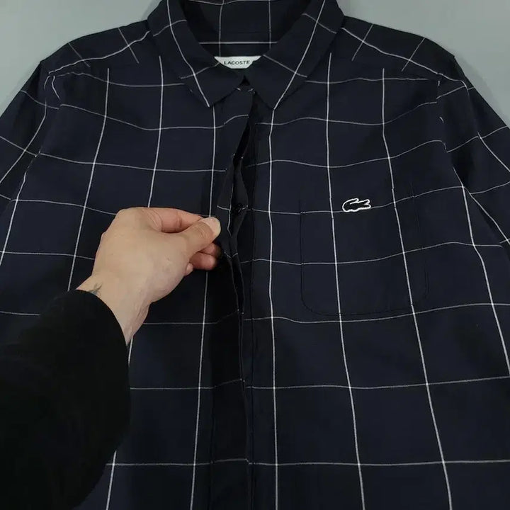 [BUNJANG] Lacoste Check Pattern Dress / 라코스테 블랙 화이트 배색 그리드 윈도우 체크패턴 톤톤 크록로고 체스트포
