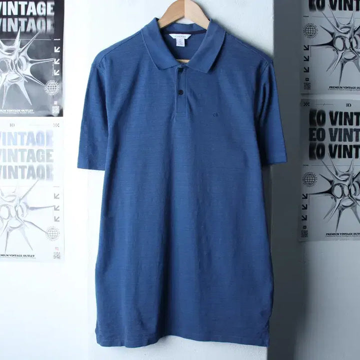 [BUNJANG] Calvin Klein Small Logo Polo T-Shirt / (M-L) 캘빈클라인 반팔 카라 티셔츠 스몰로고 블루 놈코어-184D9