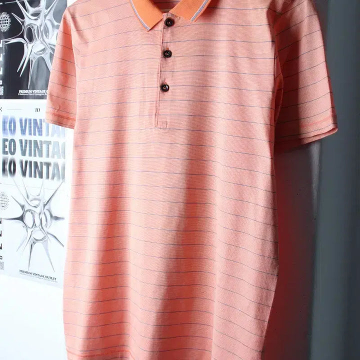 [BUNJANG] Hugo Boss Striped Polo Shirt / (M-L) 휴고보스 반팔 카라 티셔츠 스트라이프 오렌지 놈코어-184DB