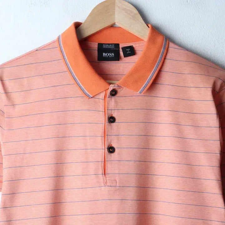 [BUNJANG] Hugo Boss Striped Polo Shirt / (M-L) 휴고보스 반팔 카라 티셔츠 스트라이프 오렌지 놈코어-184DB