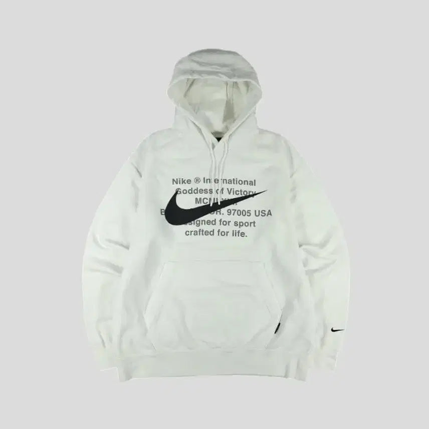 [BUNJANG] Nike White Black Big Swoosh Spellout Raglan Cotton Blend Hoodie / 나이키 화이트 블랙 빅스우시 로고 스펠아웃 레글런 코튼블렌드 후드 티셔츠
