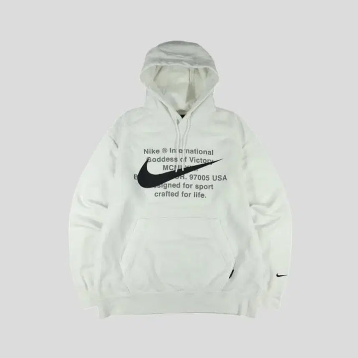 [BUNJANG] Nike White Black Big Swoosh Spellout Raglan Cotton Blend Hoodie / 나이키 화이트 블랙 빅스우시 로고 스펠아웃 레글런 코튼블렌드 후드 티셔츠