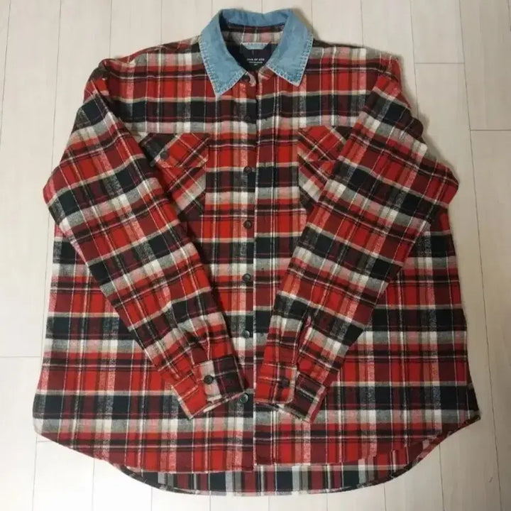 [SOLD OUT] 피어오브갓 5th 데님 카라 플란넬 체크 셔츠 레드