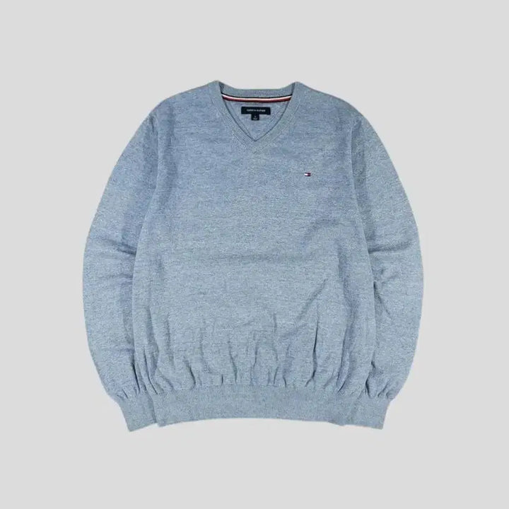 [BUNJANG] Tommy Hilfiger Light Blue V-Neck Cotton Knit Sweater / 타미힐피거 라이트블루 브이넥 코튼 니트 M