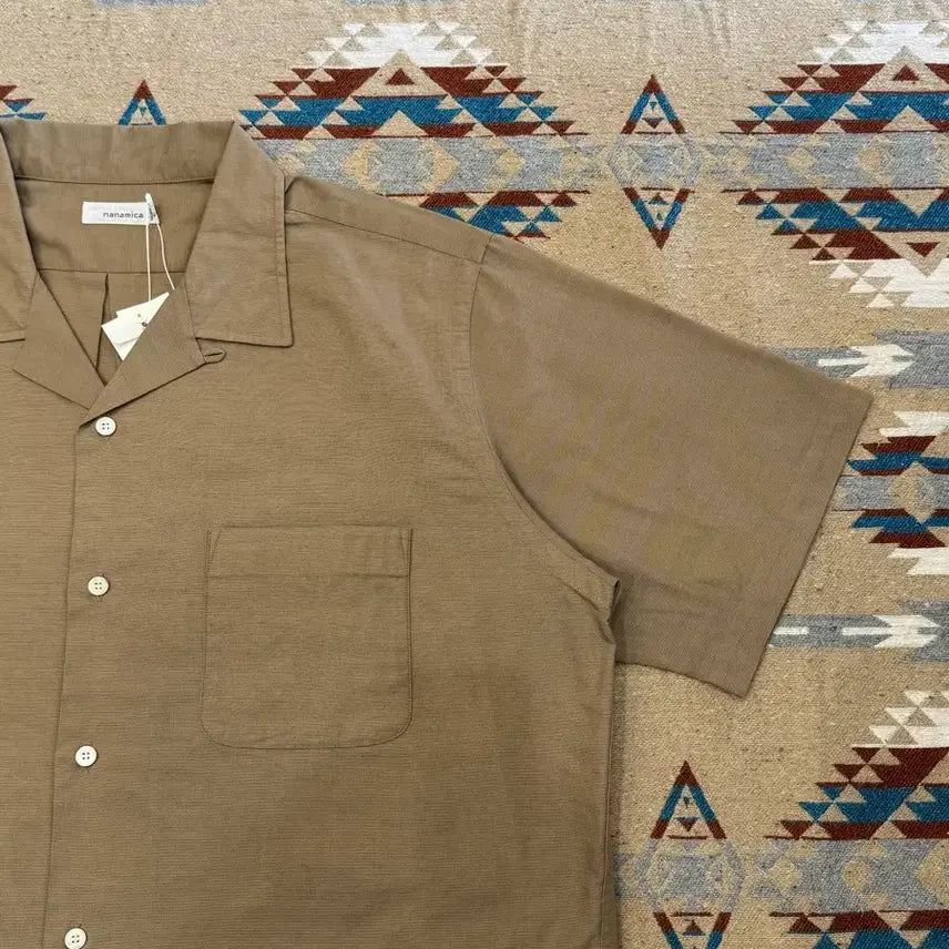 [BUNJANG] Nanamica Open Collar Panama Short Sleeve Shirt Beige / [M][100] 나나미카 오픈카라 파나마 숏슬리브 셔츠 베이지