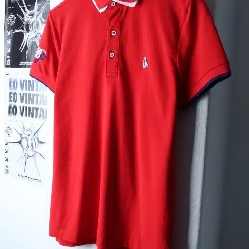 [BUNJANG] Beanpole Small Logo Polo Shirt Red / (M) 빈폴 반팔 카라 티셔츠 스몰로고 레드 올드스쿨-184DE