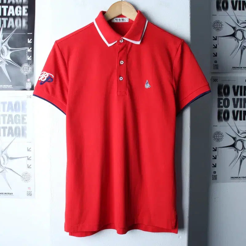 [BUNJANG] Beanpole Small Logo Polo Shirt Red / (M) 빈폴 반팔 카라 티셔츠 스몰로고 레드 올드스쿨-184DE