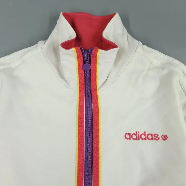 [BUNJANG] Adidas Neo Label JP White Pink Yellow Spellout Logo Jacket / 아디다스 네오라벨 JP 화이트 핑크 옐로우 배색 스펠아웃 로고 라이닝 레