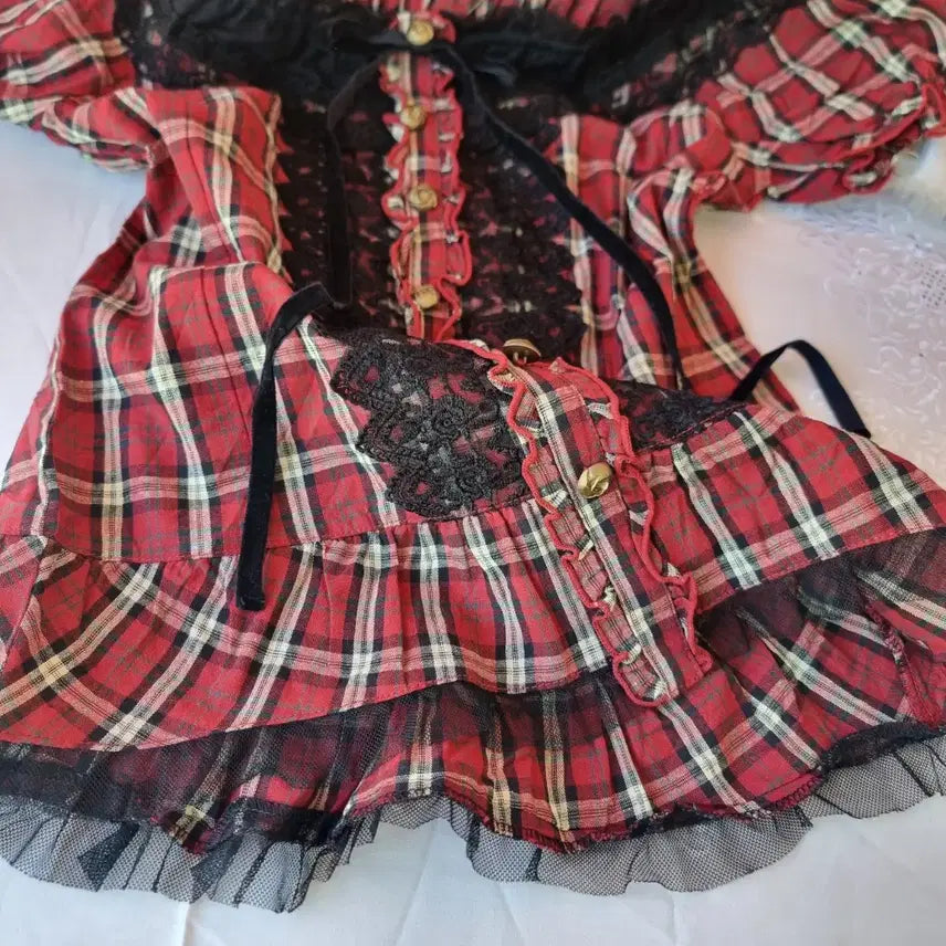 [BUNJANG] axes femme Red Check Lace Blouse / 엑시즈팜(axes femme) 레드 체크 레이스 블라우스