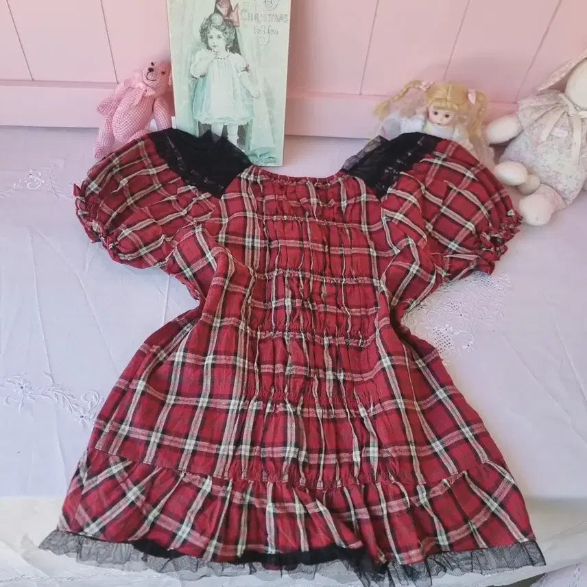 [BUNJANG] axes femme Red Check Lace Blouse / 엑시즈팜(axes femme) 레드 체크 레이스 블라우스