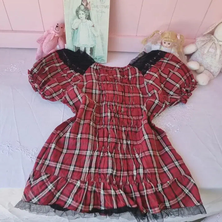 [BUNJANG] axes femme Red Check Lace Blouse / 엑시즈팜(axes femme) 레드 체크 레이스 블라우스