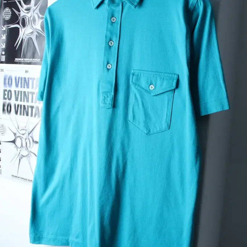 [BUNJANG] L.L.Bean Pocket T-shirt Light Blue / (M-L) 엘엘빈 반팔 카라 티셔츠 포켓 연블루 무지 USA-184E0