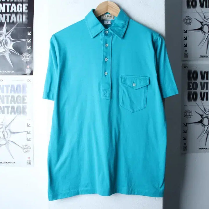 [BUNJANG] L.L.Bean Pocket T-shirt Light Blue / (M-L) 엘엘빈 반팔 카라 티셔츠 포켓 연블루 무지 USA-184E0