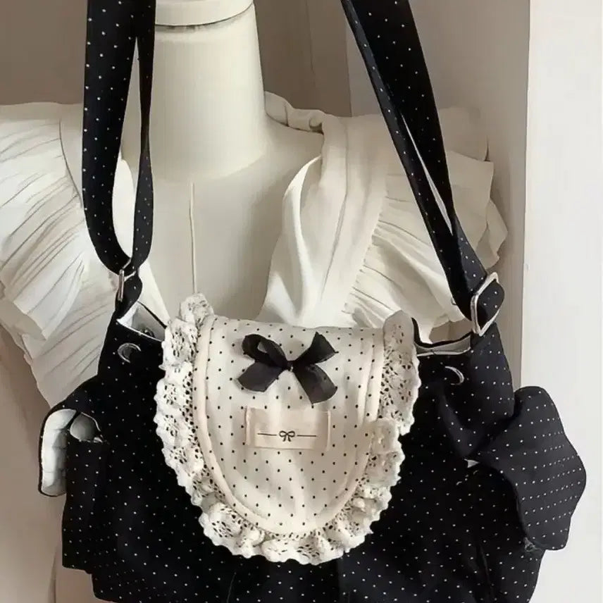 [BUNJANG] Subculture Lace Ribbon Droplet Shoulder Bag / 지뢰계 서브컬처 레이스 리본 물방울 숄더백