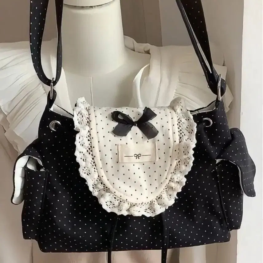 [BUNJANG] Subculture Lace Ribbon Droplet Shoulder Bag / 지뢰계 서브컬처 레이스 리본 물방울 숄더백