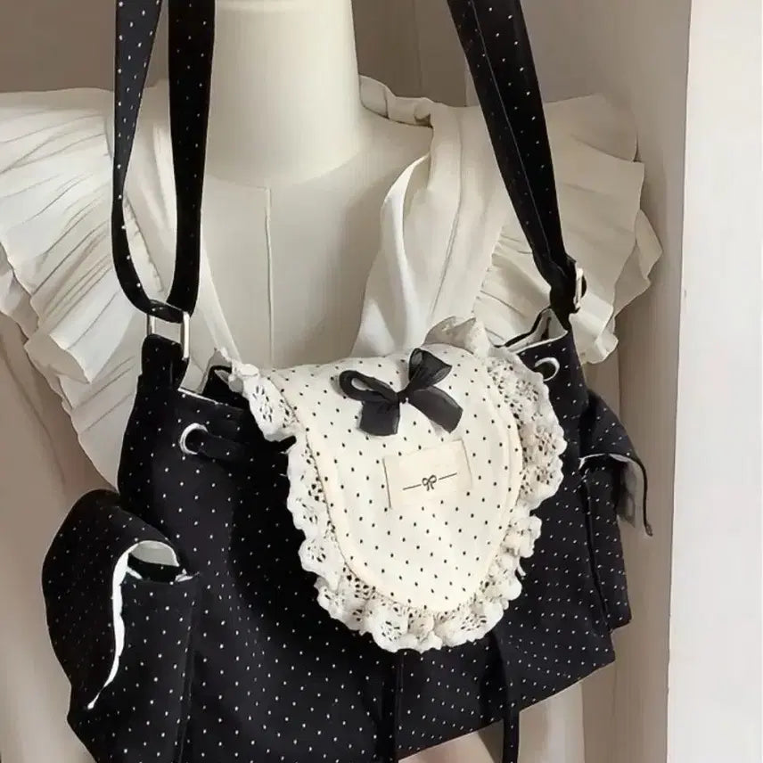 [BUNJANG] Subculture Lace Ribbon Droplet Shoulder Bag / 지뢰계 서브컬처 레이스 리본 물방울 숄더백