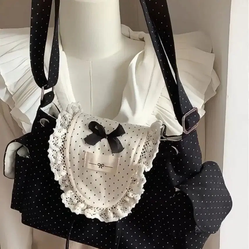 [BUNJANG] Subculture Lace Ribbon Droplet Shoulder Bag / 지뢰계 서브컬처 레이스 리본 물방울 숄더백