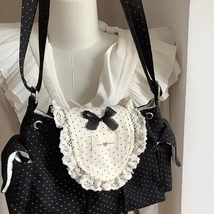 [BUNJANG] Subculture Lace Ribbon Droplet Shoulder Bag / 지뢰계 서브컬처 레이스 리본 물방울 숄더백