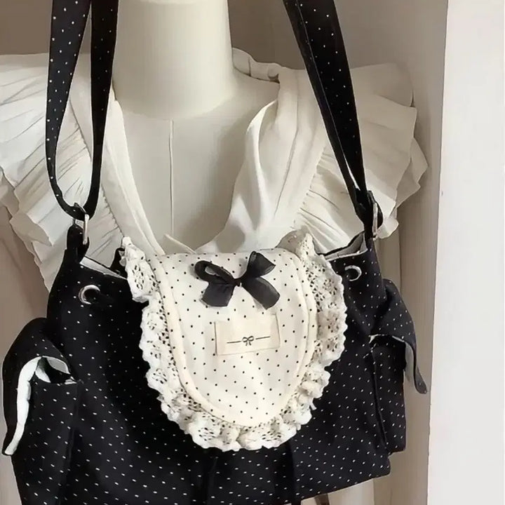 [BUNJANG] Subculture Lace Ribbon Droplet Shoulder Bag / 지뢰계 서브컬처 레이스 리본 물방울 숄더백