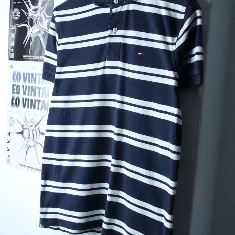 [BUNJANG] Tommy Hilfiger Striped Polo Shirt / (XS-S) 타미힐피거 반팔 카라 티셔츠 스트라이프 네이비-184E1