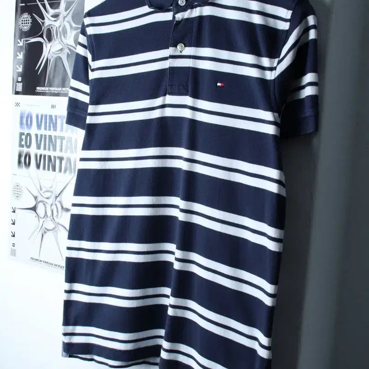 [BUNJANG] Tommy Hilfiger Striped Polo Shirt / (XS-S) 타미힐피거 반팔 카라 티셔츠 스트라이프 네이비-184E1
