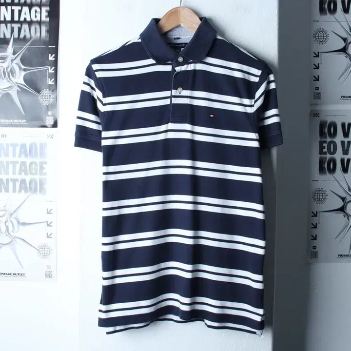 [BUNJANG] Tommy Hilfiger Striped Polo Shirt / (XS-S) 타미힐피거 반팔 카라 티셔츠 스트라이프 네이비-184E1