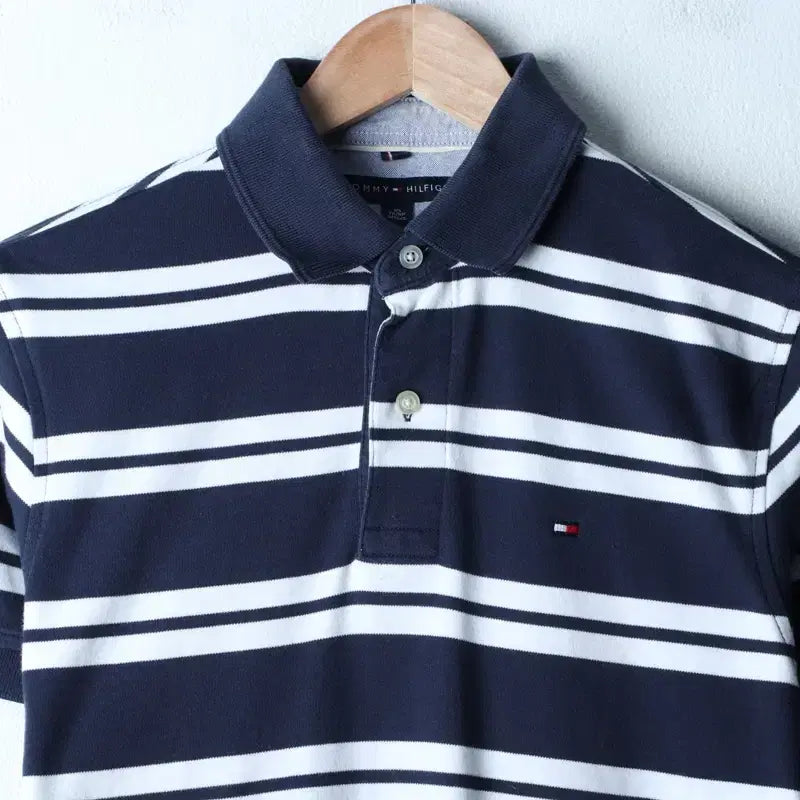 [BUNJANG] Tommy Hilfiger Striped Polo Shirt / (XS-S) 타미힐피거 반팔 카라 티셔츠 스트라이프 네이비-184E1