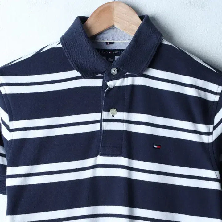 [BUNJANG] Tommy Hilfiger Striped Polo Shirt / (XS-S) 타미힐피거 반팔 카라 티셔츠 스트라이프 네이비-184E1