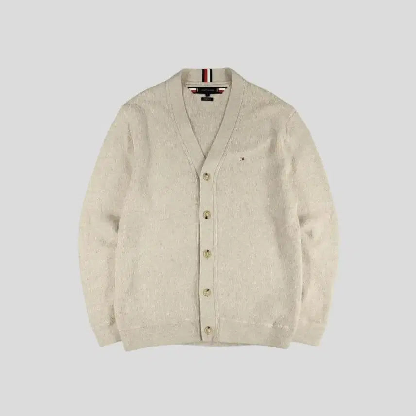 [BUNJANG] Tommy Hilfiger Light Beige Merino Wool V-Neck Cardigan / 타미힐피거 라이트베이지 브이넥 메리노울 니트 가디건 L