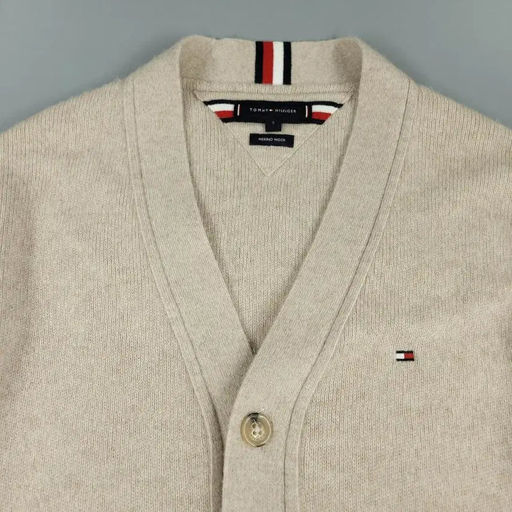 [BUNJANG] Tommy Hilfiger Light Beige Merino Wool V-Neck Cardigan / 타미힐피거 라이트베이지 브이넥 메리노울 니트 가디건 L