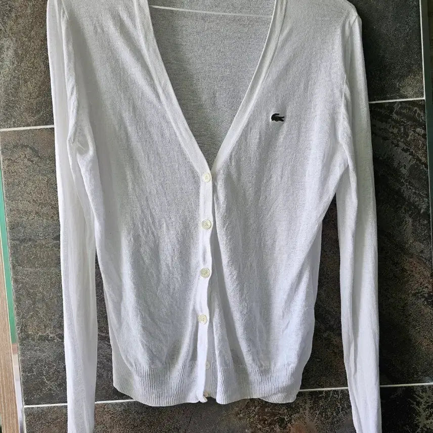 [BUNJANG] Lacoste White V-Neck Cardigan / 라코스테 화이트 브이넥 가디건