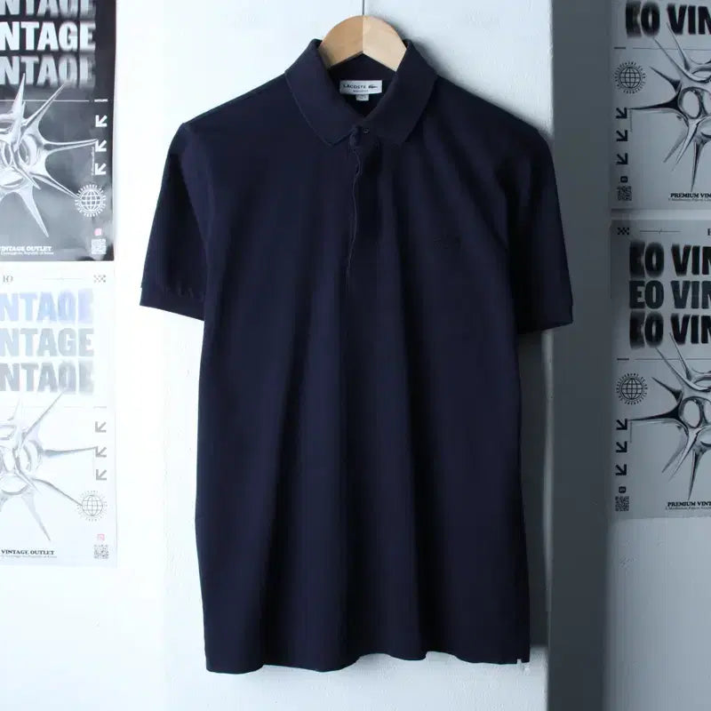 [BUNJANG] Lacoste Small Logo Navy Polo Shirt / (S-M) 라코스테 반팔 카라 티셔츠 스몰로고 네이비 놈코어-184E3