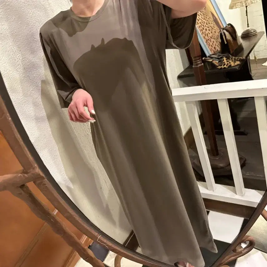 [BUNJANG] Long Cooling Dress Beige Brown / 어깨패드 쿨링 롱원피스 베이지브라운