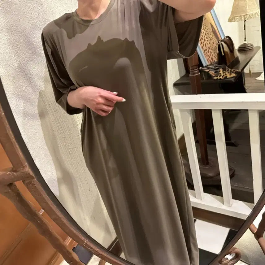 [BUNJANG] Long Cooling Dress Beige Brown / 어깨패드 쿨링 롱원피스 베이지브라운