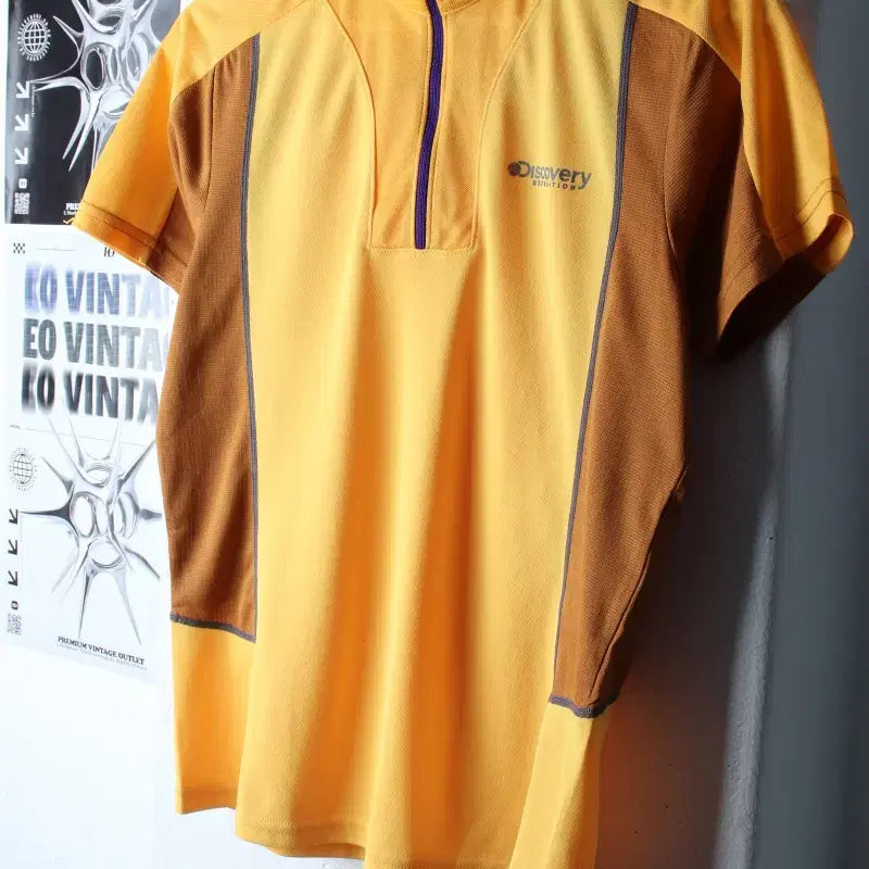 [BUNJANG] Discovery Functional Half-Zip Polo Shirt / (L) 디스커버리 반팔 카라 티셔츠 기능성 반집업 노랑-184E5