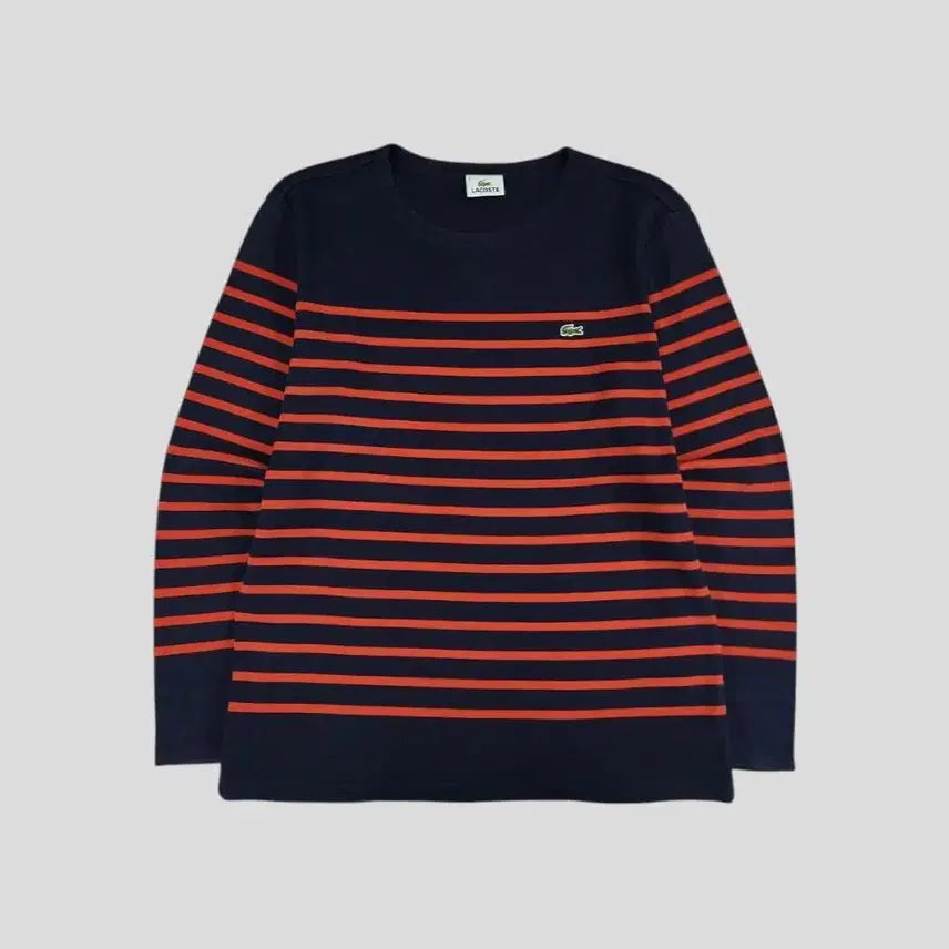 [BUNJANG] Lacoste Stripe Pattern Cotton Long Sleeve T-Shirt / 라코스테 네이비 오렌지 배색 스트라이프패턴 크록로고 코튼 긴팔 티셔츠 롱